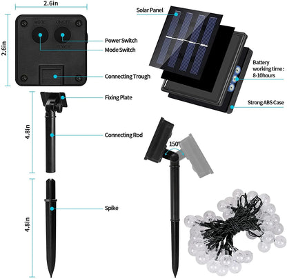 Solar-Powered 50 LED Outdoor String Lights - Waterproof Garden Pathway Decoration in White