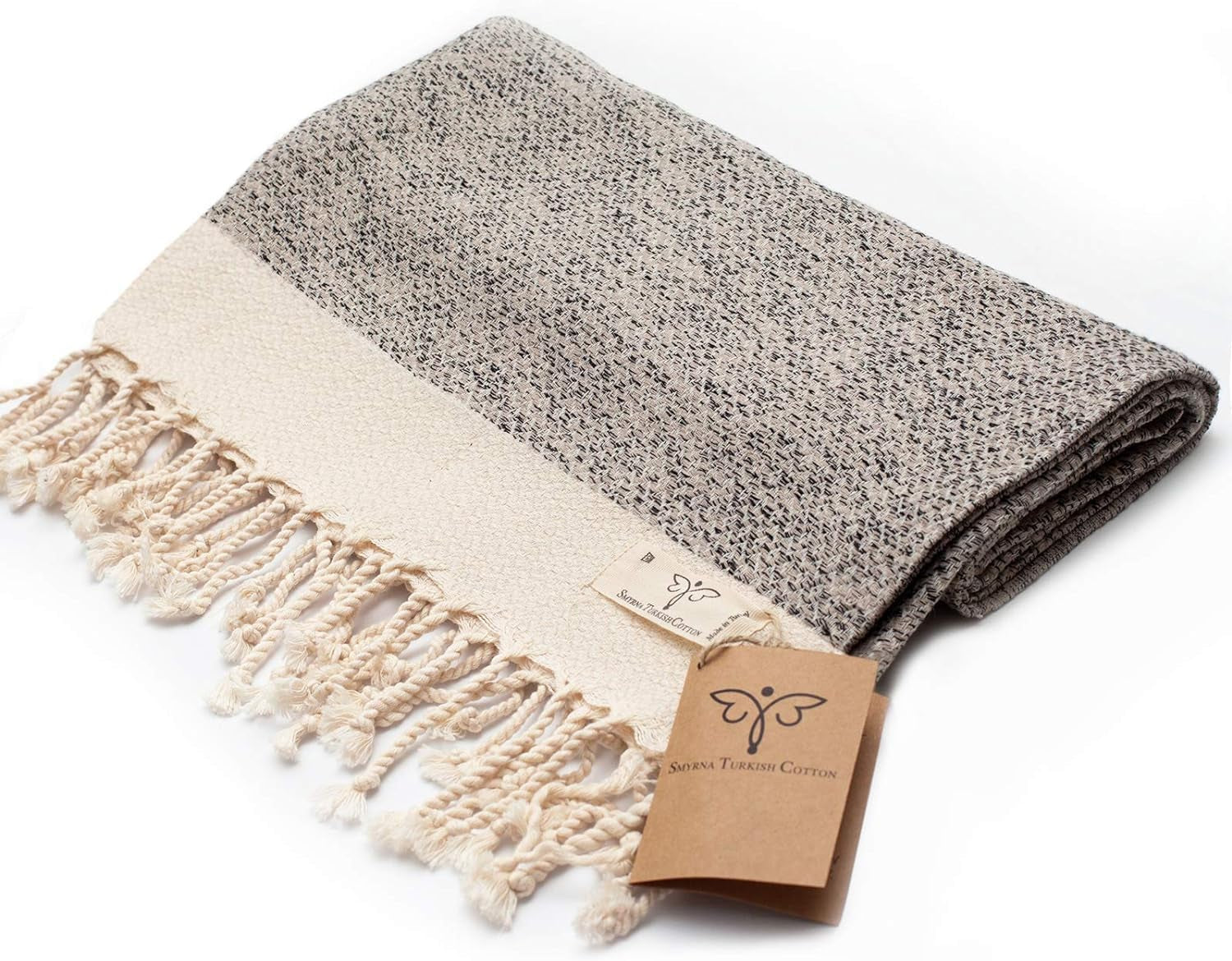 Smyrna Vintage Turkish Cotton Hand Towels - Set of 2, 16x40 Inches, Elegant Beige Towels for Bath, Kitchen, Yoga, and More