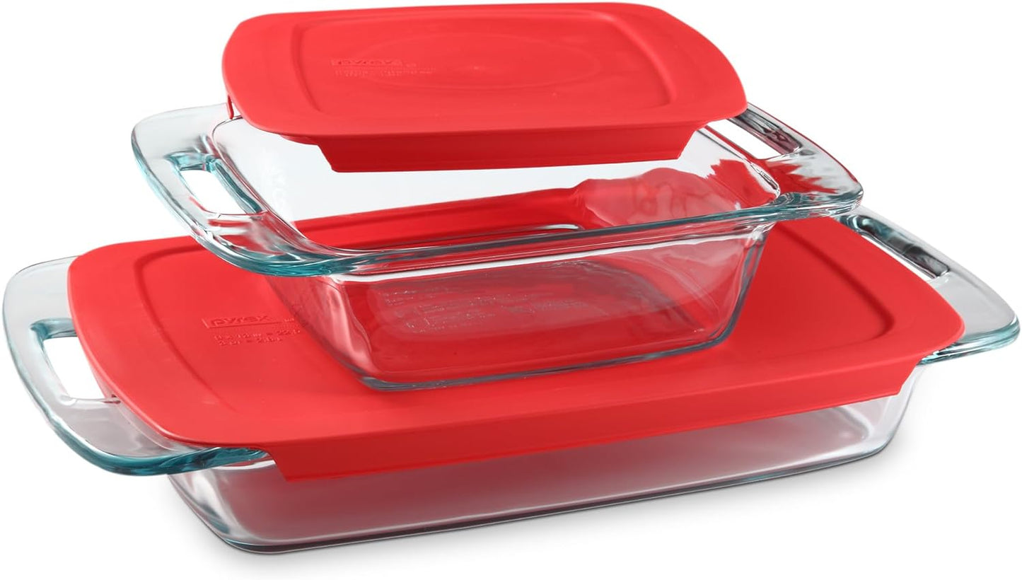 4-Pack Glass Bakeware and Food Storage Set with BPA-Free Lids - Dishwasher, Microwave, Freezer, and Pre-Heated Oven Safe