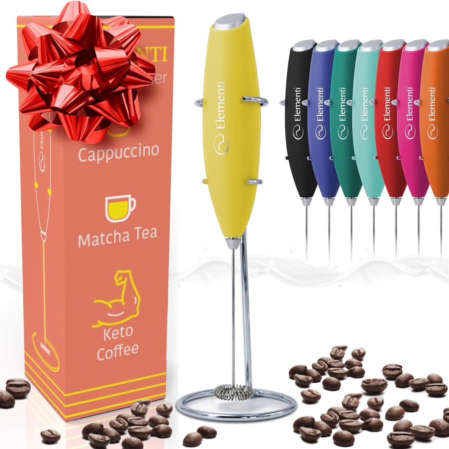 Premium Handheld Milk Frother and Drink Mixer with Stand - Perfect for Creating Cappuccinos, Lattes, and Hot Chocolate at Home (Black)