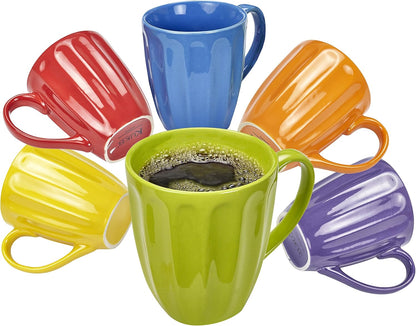 Set of 6 Multi-Colored 16 oz Stoneware Coffee Mugs with Flat Bottom