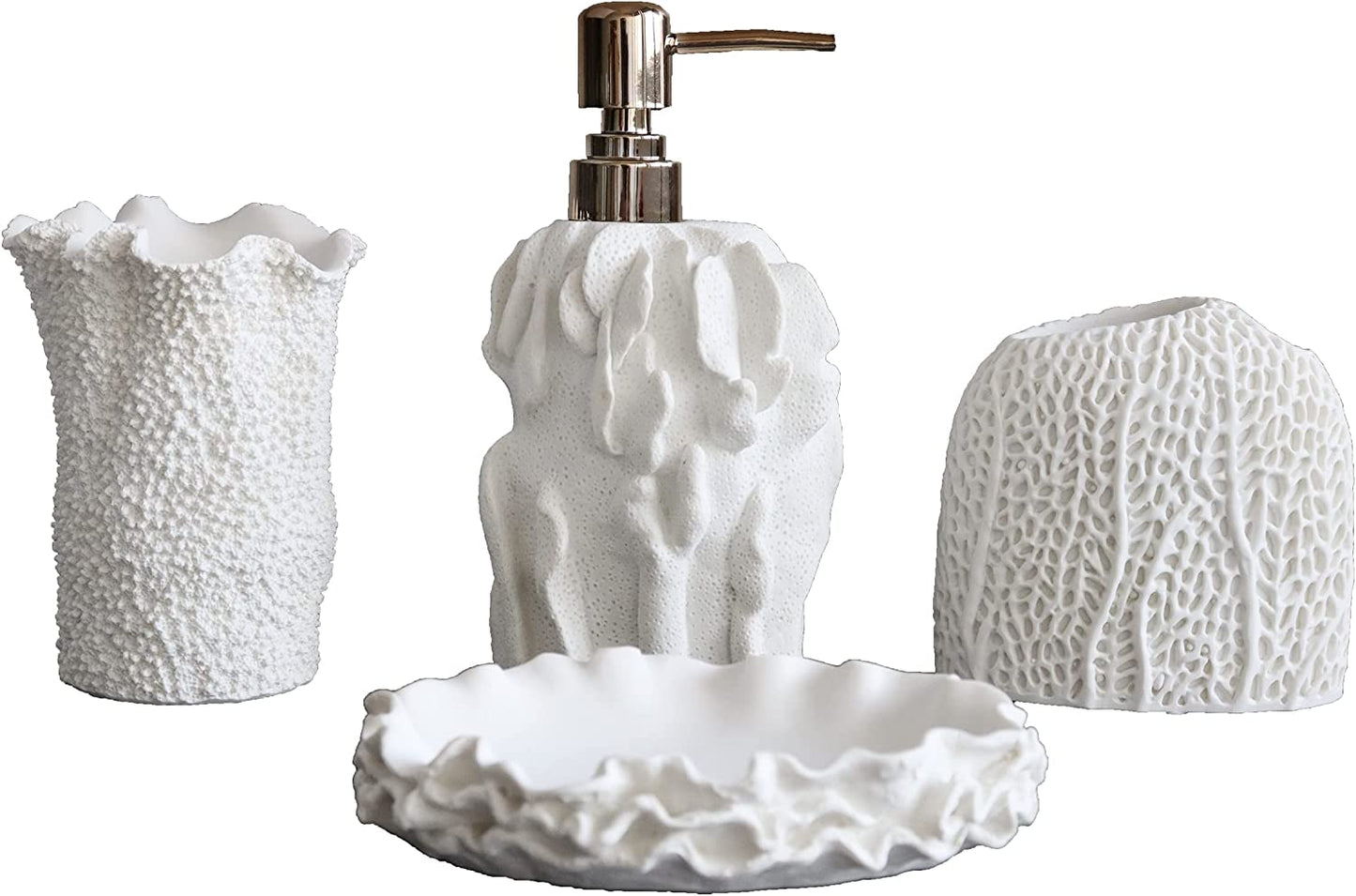 Elegant 4-Piece Farmhouse Bathroom Accessories Set - Includes Toothbrush Holder, Soap Dispenser, Soap Dish, and Tumbler - Perfect for Apartment Decor and Thoughtful Gifting