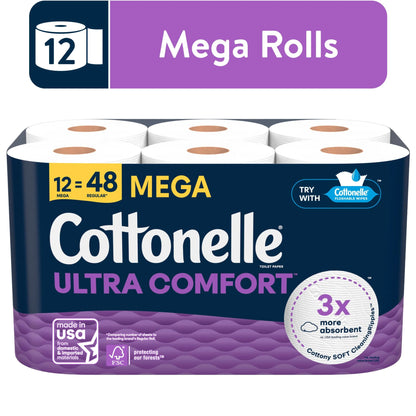 Ultra Comfort Soft Toilet Paper, 12 Mega Rolls