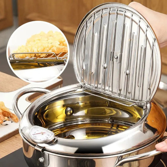 Stainless Steel Oil Pan Thermometer with Cover for Tempura and Frying Applications