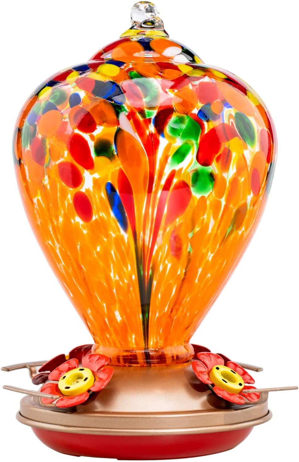 Blown Glass Hummingbird Feeder - 34 OZ Outdoor Art and Garden Décor Gift for Women