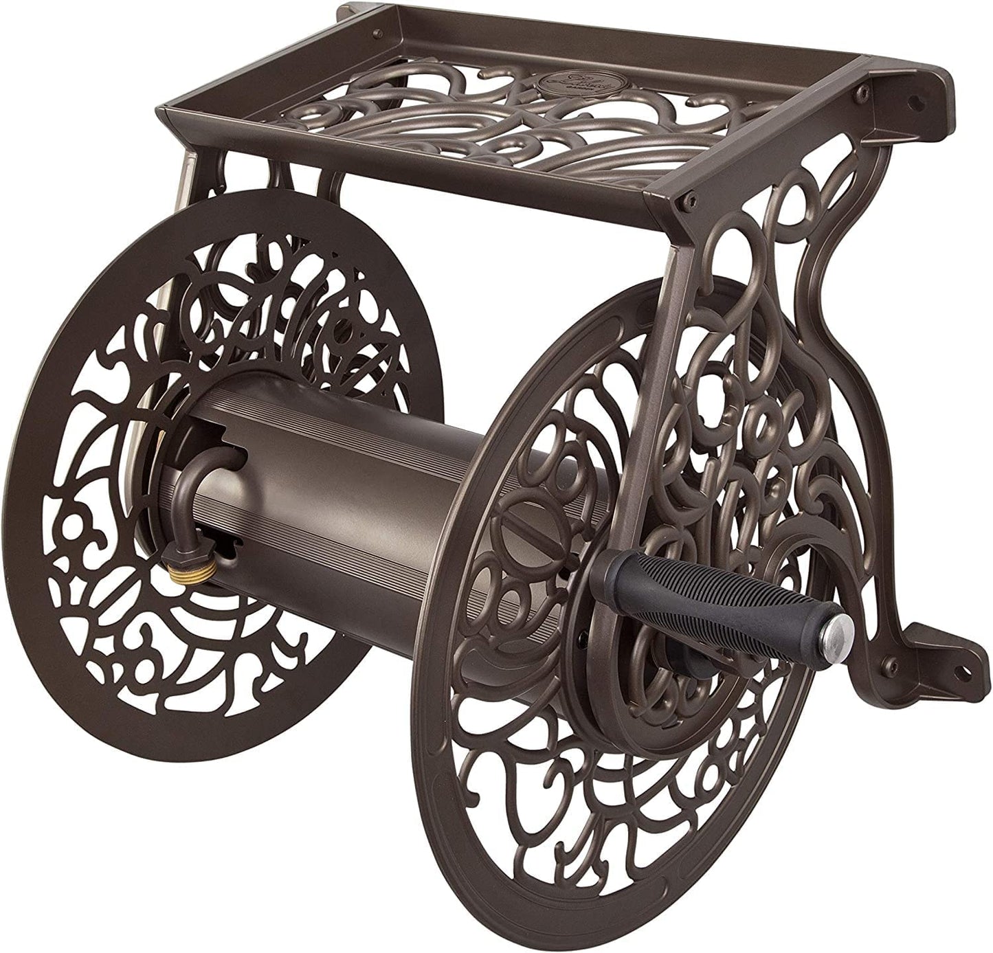 Bronze Wall-Mounted Garden Hose Reel - Accommodates 125 Feet of 5/8-Inch Hose, Crafted from Durable Cast Aluminum