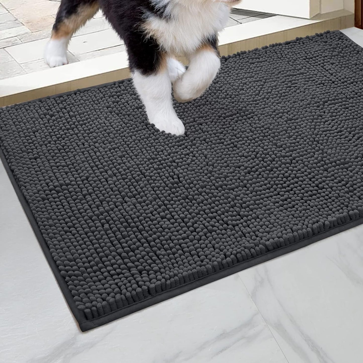 Indoor Chenille Entrance Mat, 60" x 36", Highly Absorbent and Washable Non-Slip Welcome Mat in Dark Grey