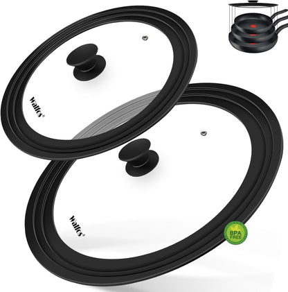 Universal Tempered Glass Lid for Cookware - Fits 6.5", 7", and 8" Diameter Pots, Pans, and Skillets with Heat Resistant Silicone Rim