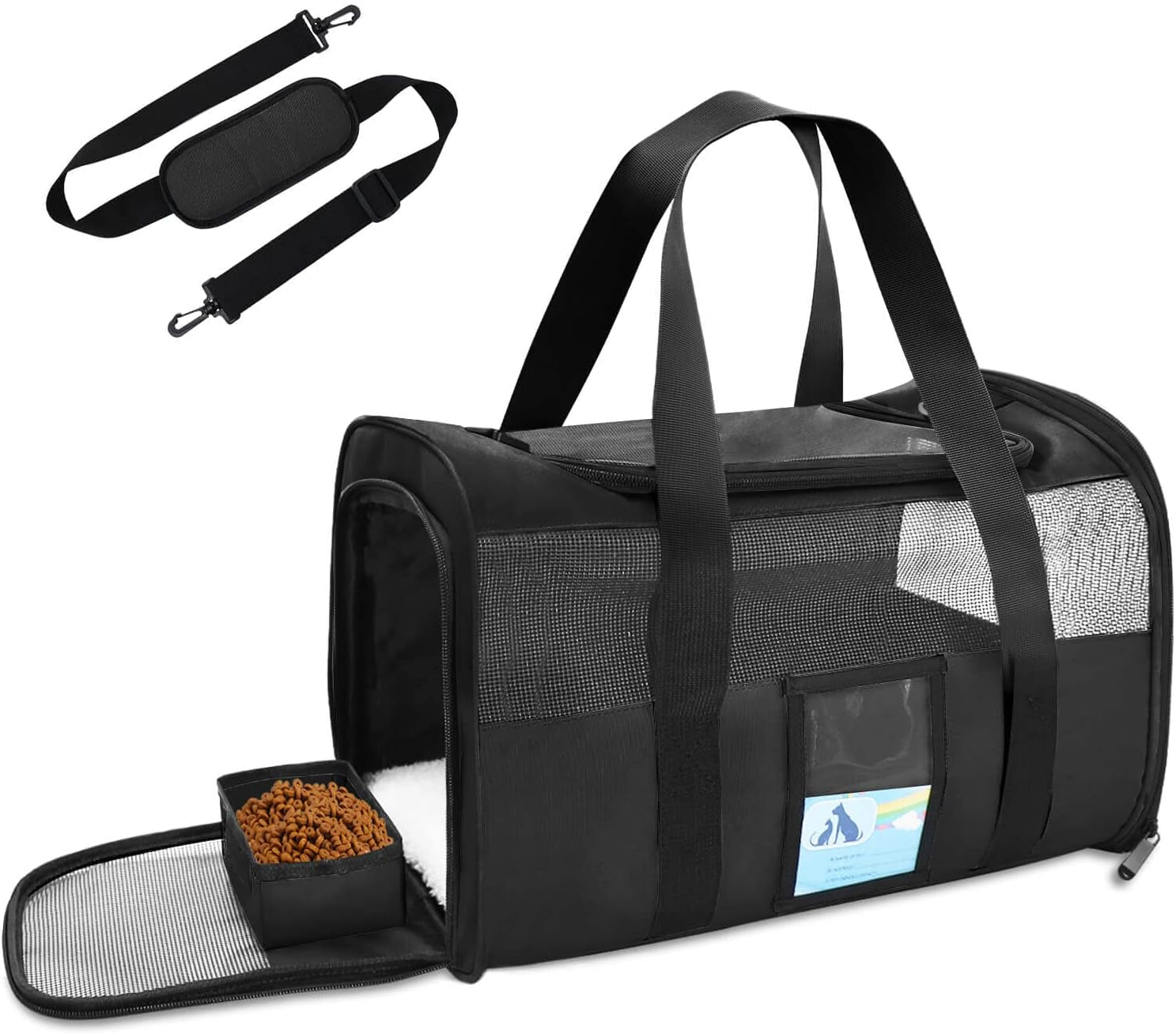 TSA-Compliant Soft-Sided Pet Carrier for Cats and Small Dogs, Black, Suitable for Pets Up to 15 lbs