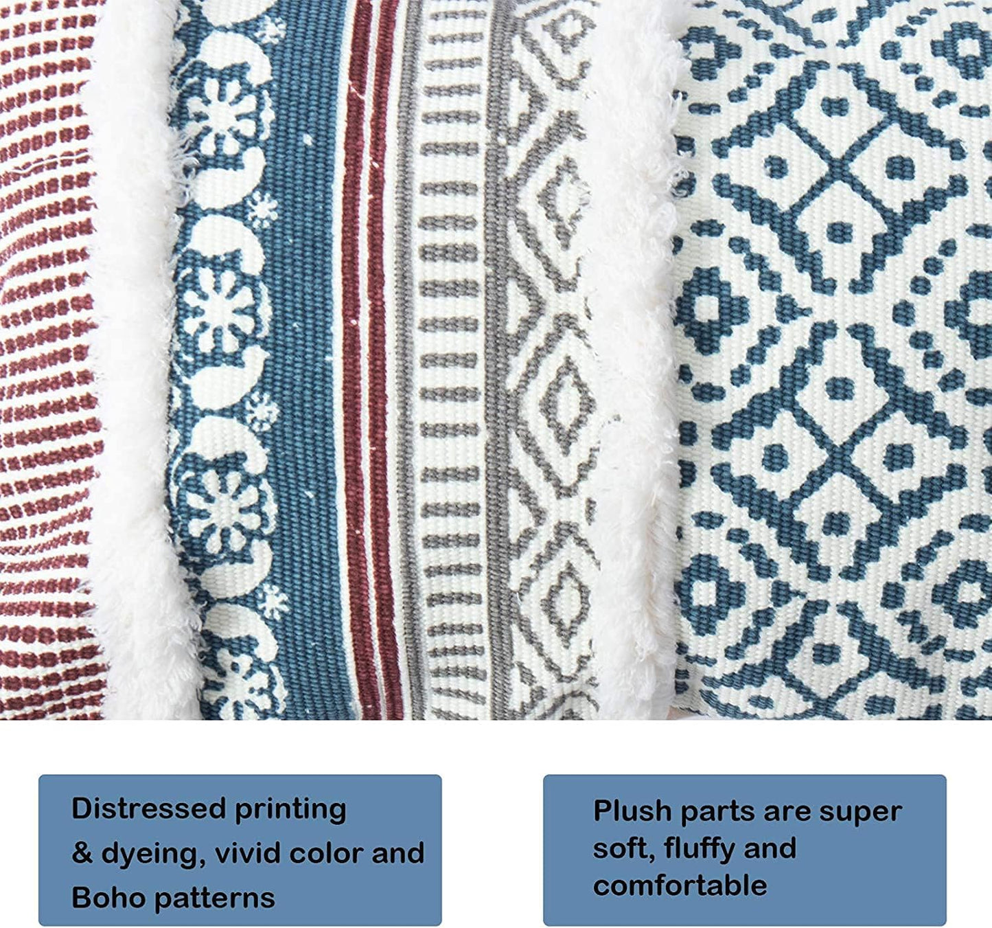 Bohemian Blue Lumbar Pillow Cover – Stylish Moroccan Design with Tassels, Perfect for Sofa, Bedroom, Living Room, and Car - 12 x 20 Inches