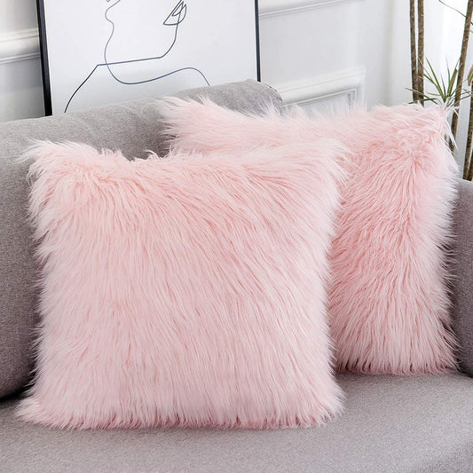 Snuggle Up with Our Luxe Pink Faux Fur Pillow Covers - Perfect for Valentine's Day! 💖✨ Set of 2, 18x18 Inches! #HomeDecor #ValentinesDay