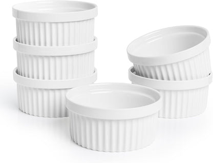 Stylish Set of 6 Beige and Gray Porcelain Ramekins for Desserts and Dipping Sauces