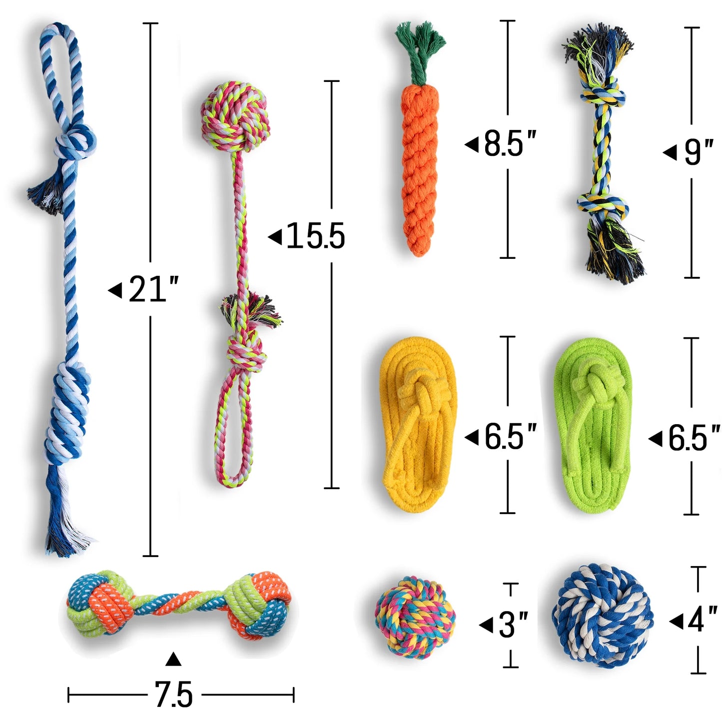 Durable Chew Toys for Puppies and Medium Dogs - Teething Rope Toys Set of 9