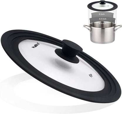 Universal Tempered Glass Lid for Cookware - Fits 6.5", 7", and 8" Diameter Pots, Pans, and Skillets with Heat Resistant Silicone Rim