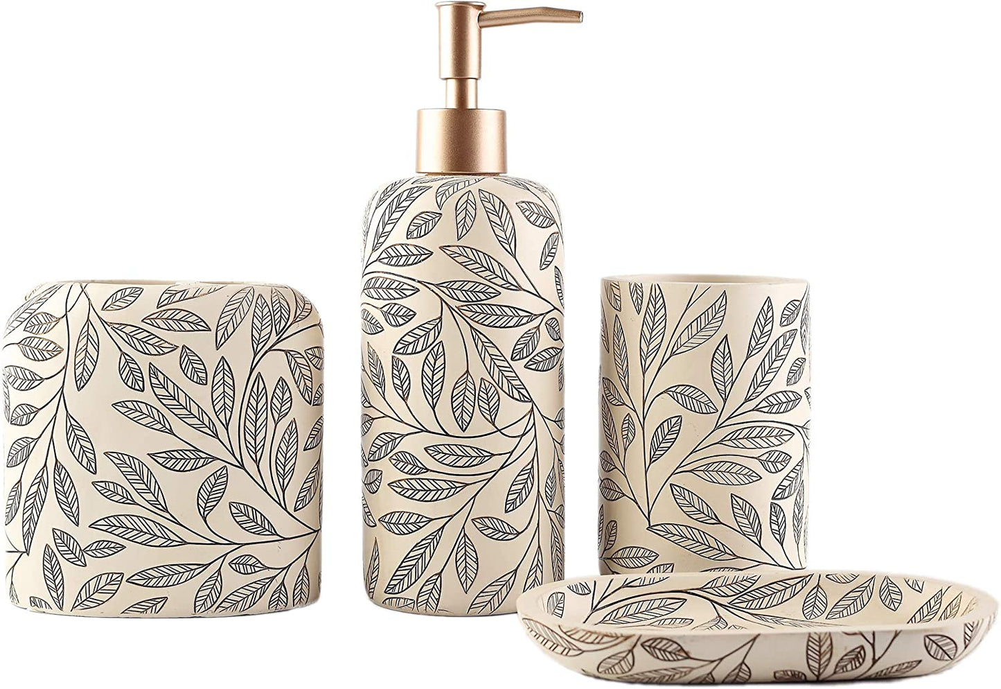 Elegant 4-Piece Farmhouse Bathroom Accessories Set - Includes Toothbrush Holder, Soap Dispenser, Soap Dish, and Tumbler - Perfect for Apartment Decor and Thoughtful Gifting