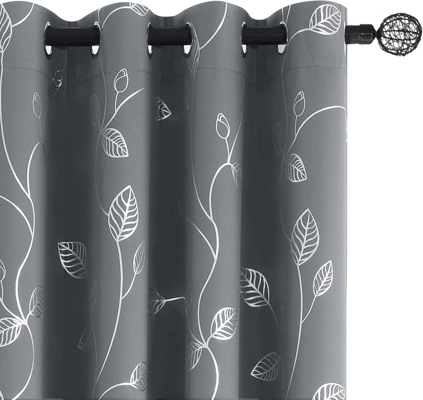 Elegant Light Grey Blackout Curtains with Silver Tree Branch Design, 63-Inch Length, Set of 2 Panels, Windproof, 38W x 63L