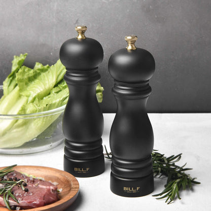 Premium 7-Inch Wooden Salt and Pepper Grinder Set with Adjustable Ceramic Rotor (Set of 2)