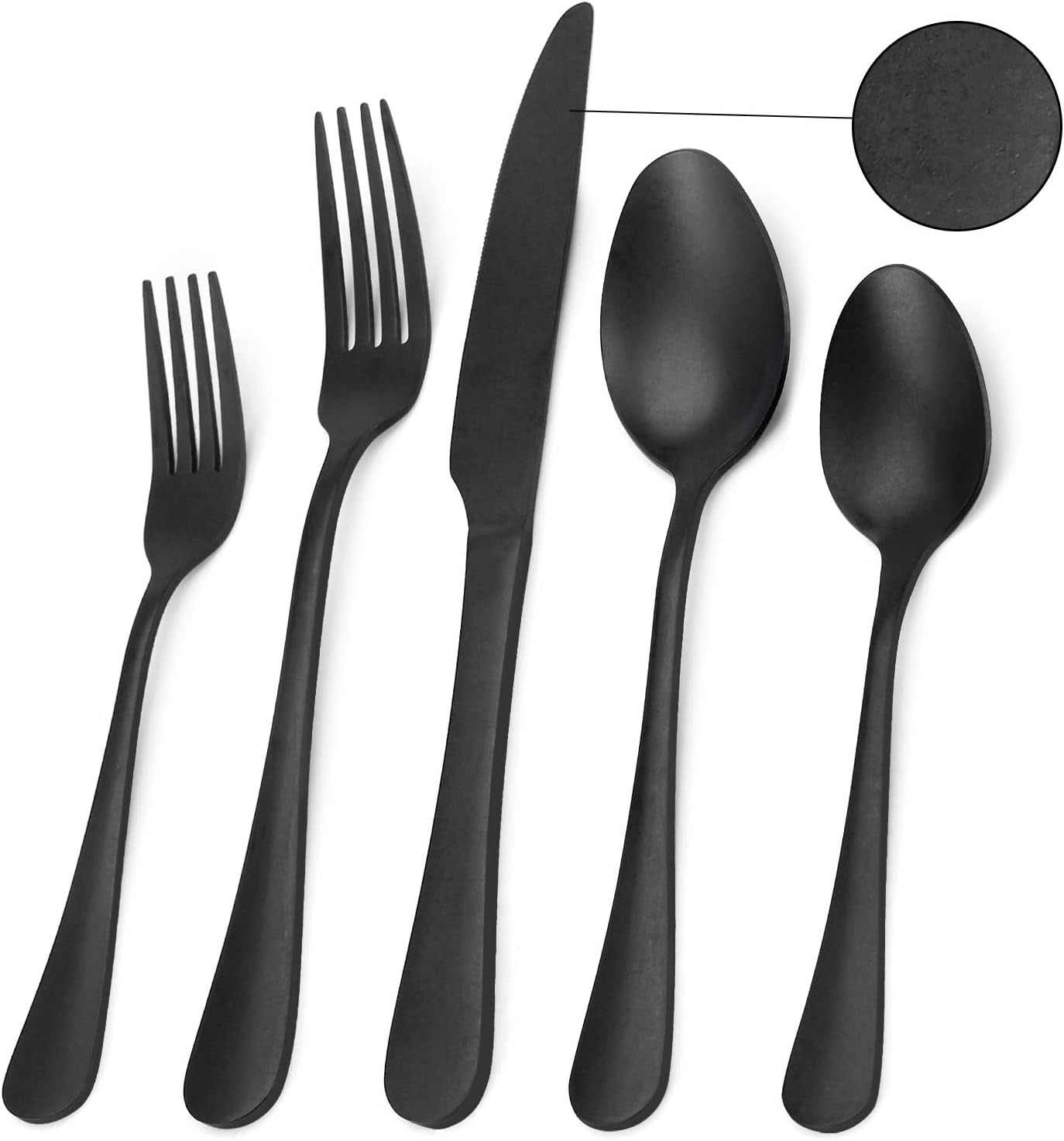 20-Piece Matte Black Stainless Steel Flatware Set with Satin Finish, Service for 4, Dishwasher Safe for Home and Restaurant Use