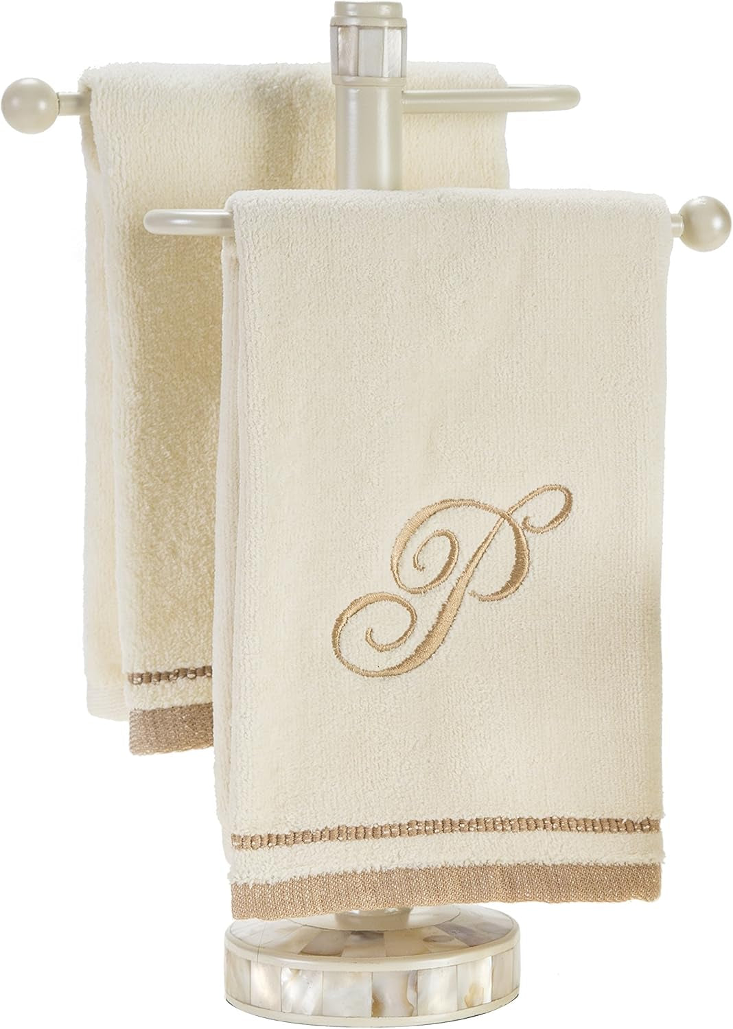 Custom Monogrammed Fingertip Towels Set of 4 - Luxurious Ivory with Golden Brown Embroidery - 100% Cotton, Extra Absorbent - Ideal for Bathroom or Kitchen - Initial H