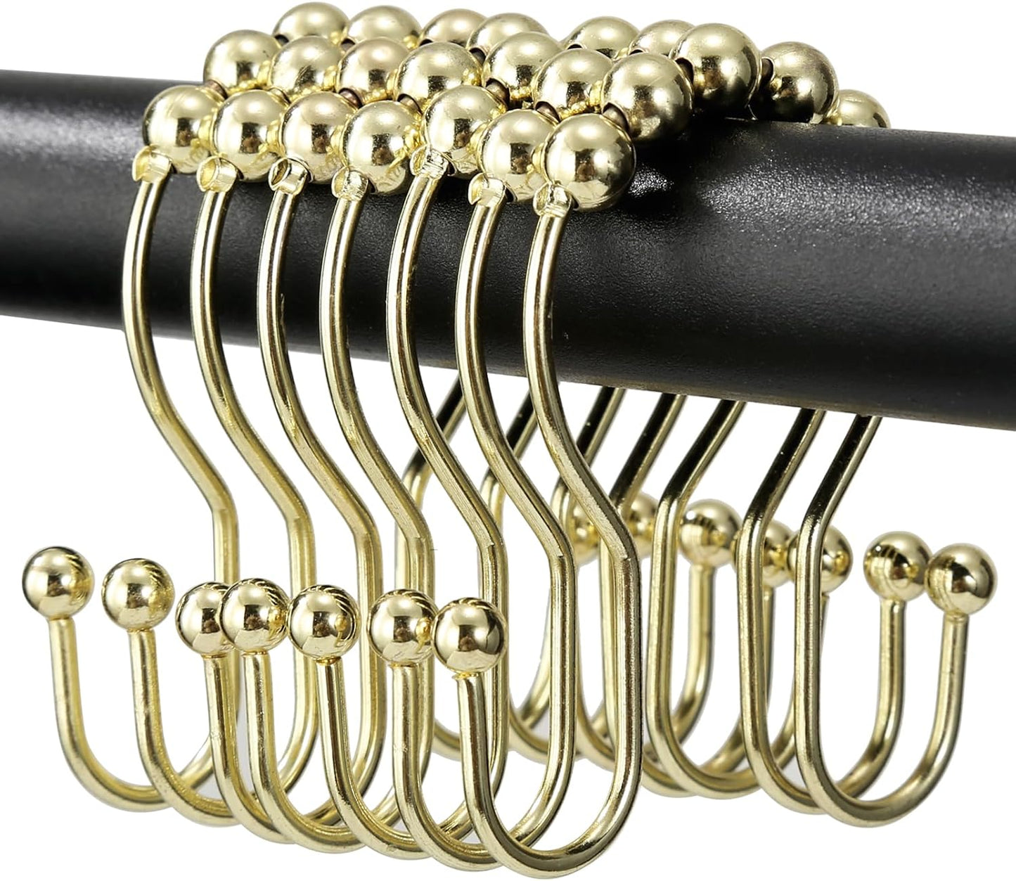 Rust-Resistant Metal Shower Curtain Hooks, Double Glide Design, Set of 12 in Matte Nickel, Ideal for Shower Curtains and Liners