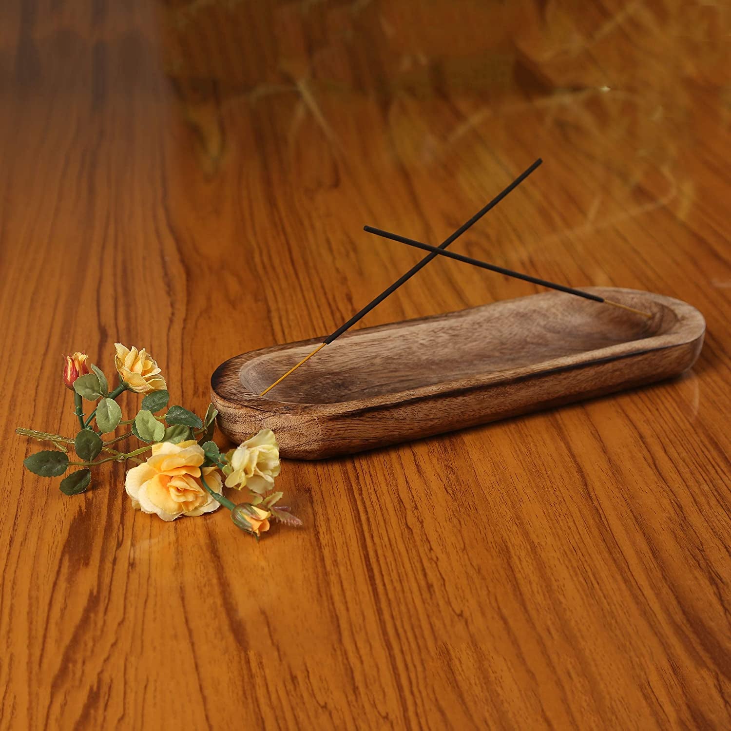 Premium Wooden Brown Incense Holder - Elegant Incense Burner and Ash Catcher for Meditation and Yoga - Ideal Gift for Any Occasion - Dimensions: 11 x 4 Inches