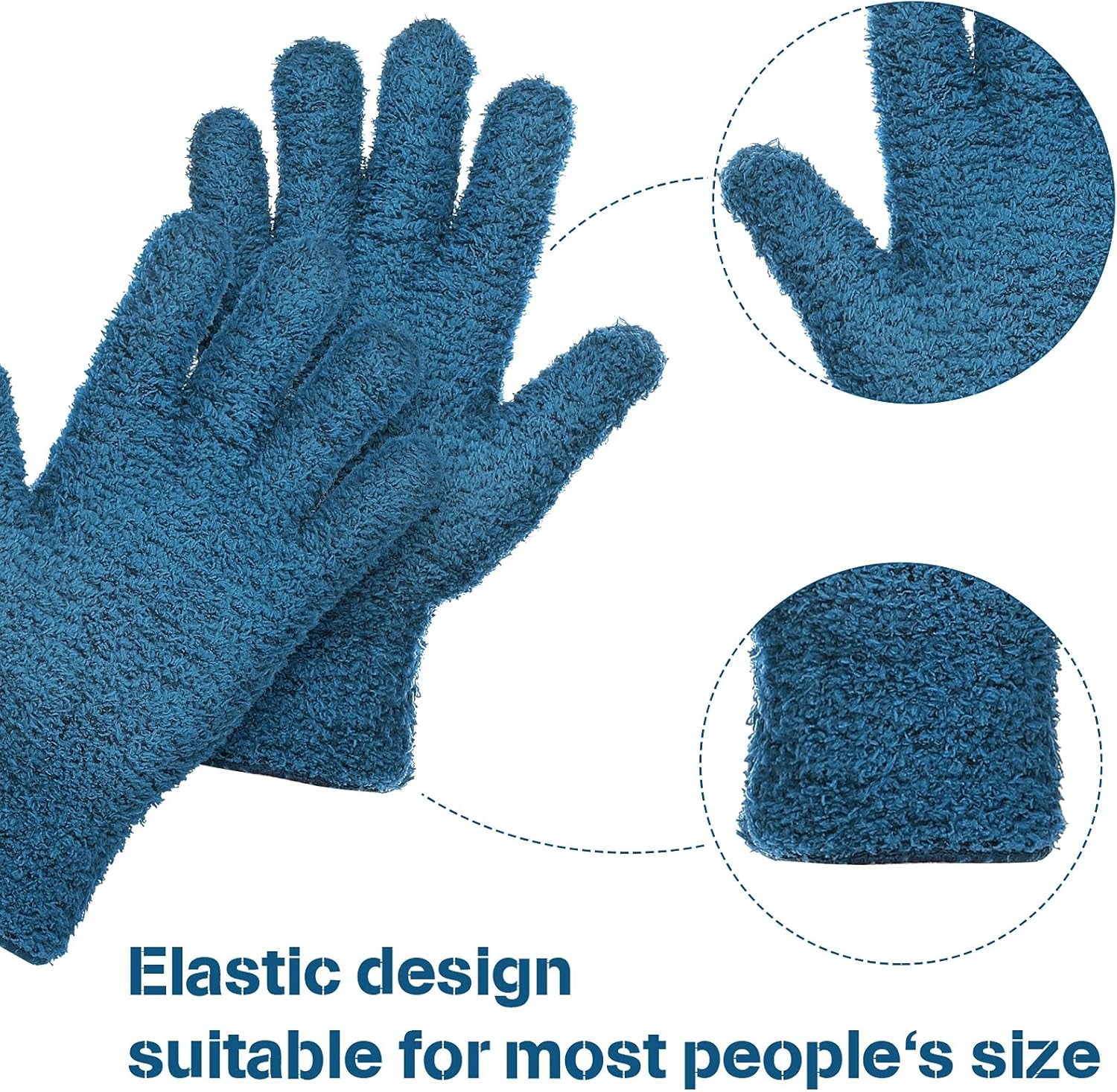 Microfiber Gloves for Dusting and Cleaning - 2 Pairs, Large (Blue)