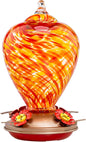 Blown Glass Hummingbird Feeder - 34 OZ Outdoor Art and Garden Décor Gift for Women