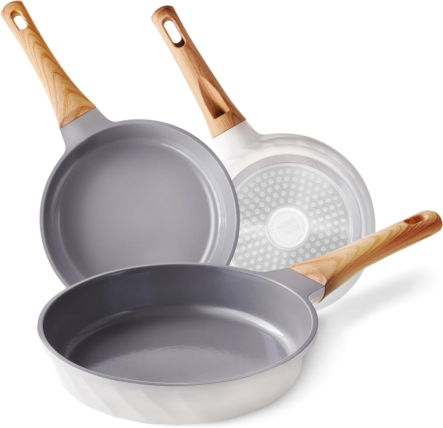 Granite Nonstick Induction Frying Pan Set - Ideal for Omelettes, Gift for Her (8", 9.5", & 11") with Heat-Resistant Handle