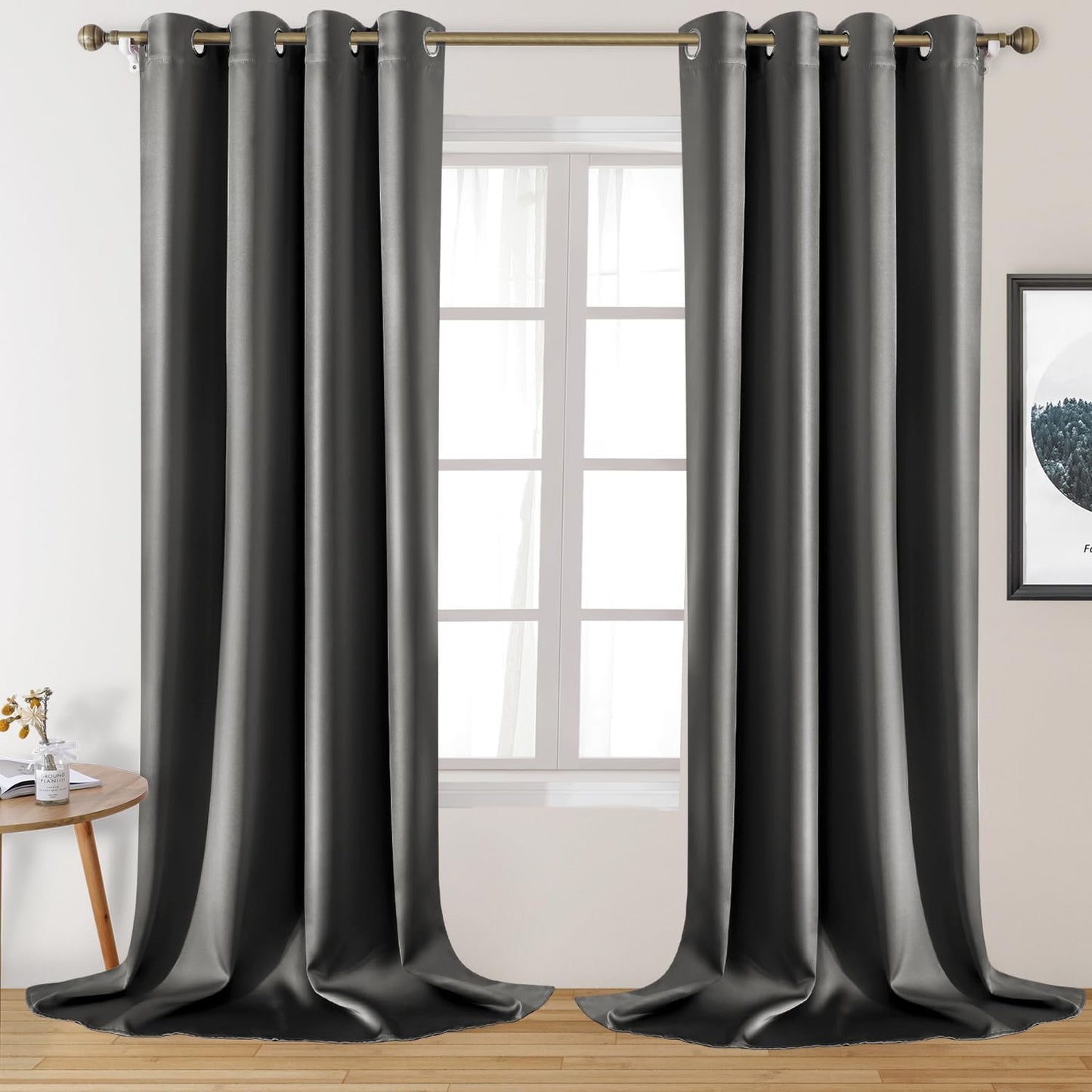 Luxurious Silver Grey Faux Silk Blackout Curtains - 52 x 96 Inches - Thermal Insulated Room Darkening Drapes for Optimal Bedroom Comfort