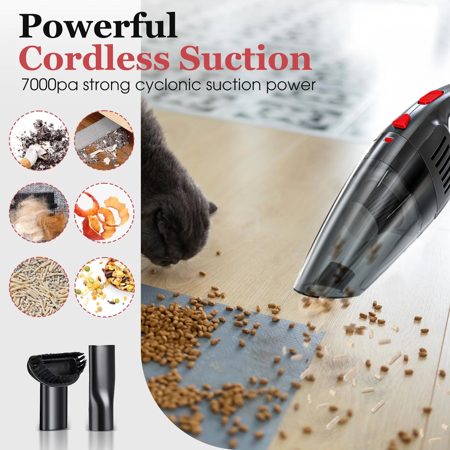 Cordless Handheld Vacuum Cleaner - Portable Car Vacuum with Strong Suction, Mini Wet/Dry Design for Multi-Surface Use, Black