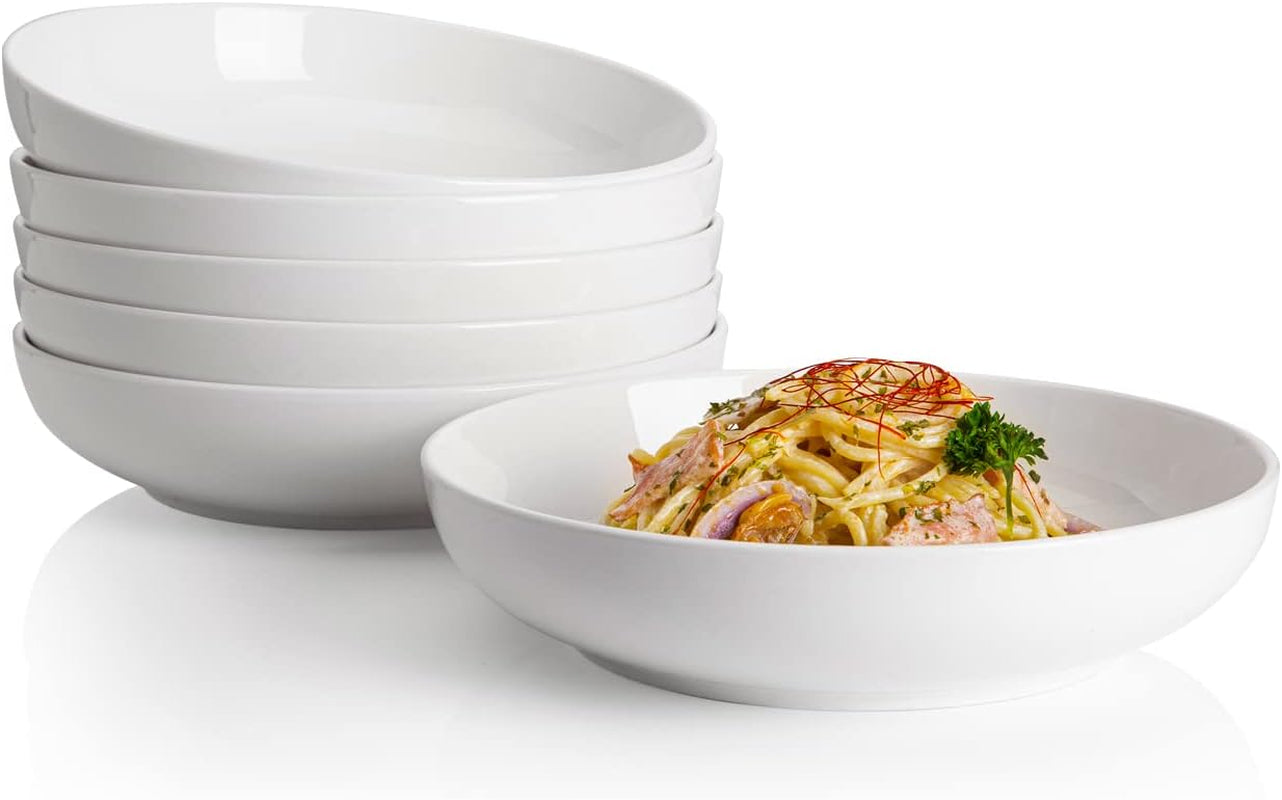 Set of 6 Large 30 Ounce Porcelain Salad and Pasta Serving Bowls, 8.4 Inch, Microwave and Dishwasher Safe