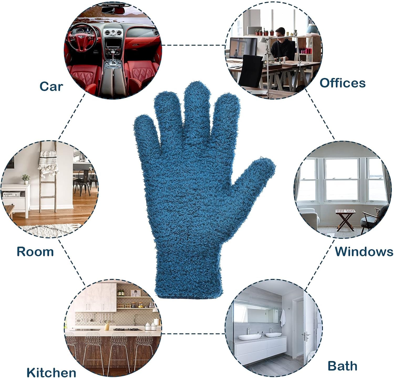 Microfiber Gloves for Dusting and Cleaning - 2 Pairs, Large (Blue)