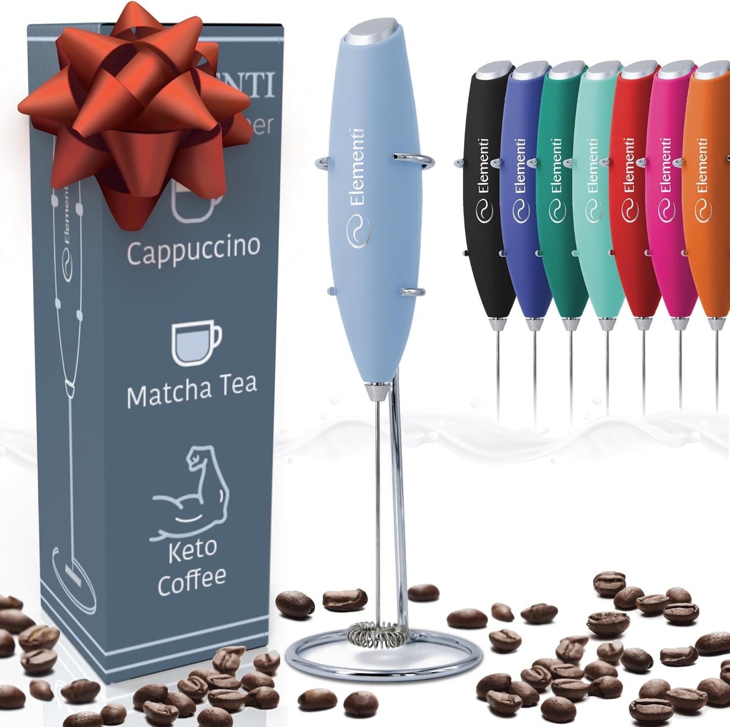 Premium Handheld Milk Frother and Drink Mixer with Stand - Perfect for Creating Cappuccinos, Lattes, and Hot Chocolate at Home (Black)