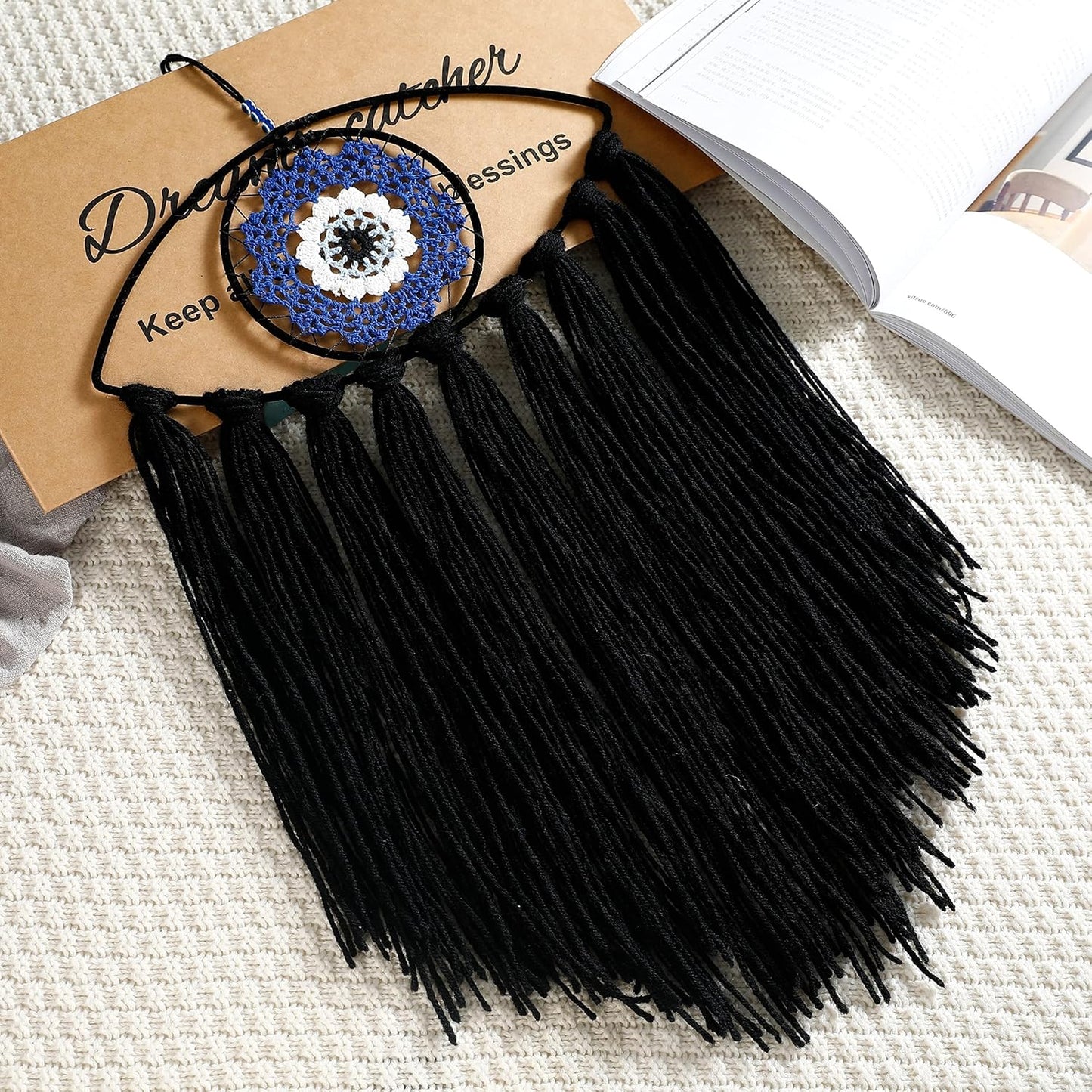 Black Dream Catcher - Evil Eye Wall Hanging for Gothic Decor, Bedroom Ornament and Craft Gift