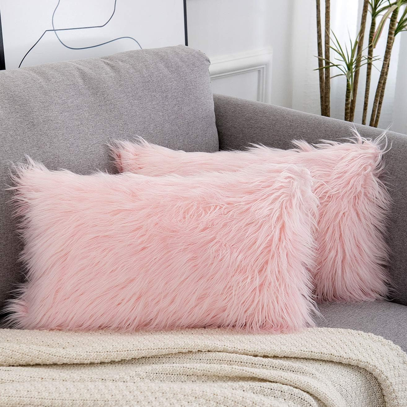 Snuggle Up with Our Luxe Pink Faux Fur Pillow Covers - Perfect for Valentine's Day! 💖✨ Set of 2, 18x18 Inches! #HomeDecor #ValentinesDay