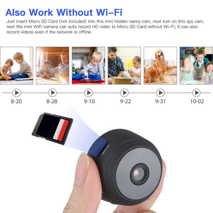 Mini Wireless Security Camera - Full HD 720P Portable Nanny Cam with Night Vision, Video Recording, and Motion Detection for Home, Car, Drone, Office, and Outdoor Use