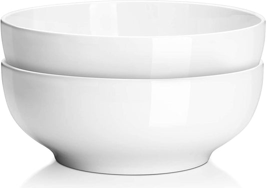 Large White Ceramic Serving Bowls, 9.5 Inches - Ideal for Salads, Fruits, and Side Dishes, Microwave and Dishwasher Safe, Perfect for Entertaining and Kitchen Aesthetics