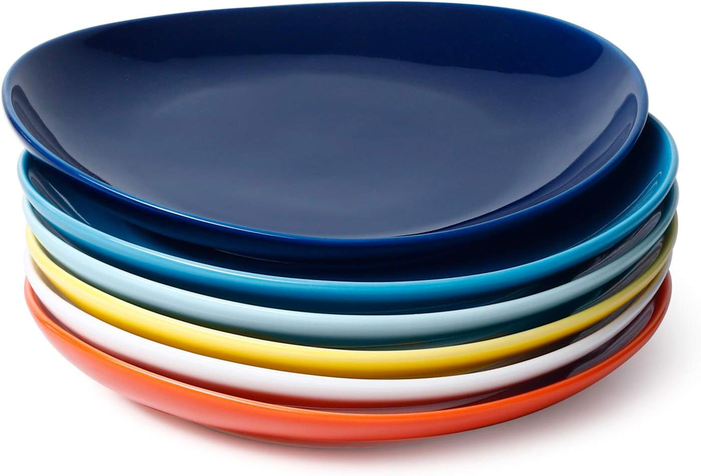 Set of 6 Porcelain Dessert Plates - 7.8 Inch Appetizer and Salad Plates in Rainbow Palette - Dishwasher, Microwave, and Oven Safe