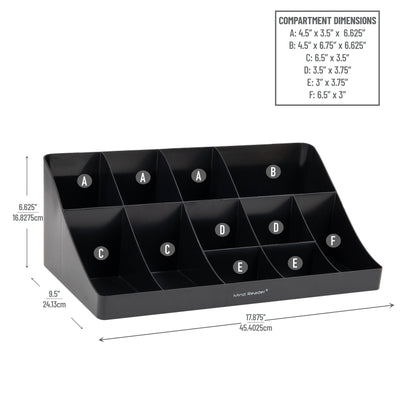 Cup and Condiment Station - Countertop Organizer in Black Finish, Dimensions: 17.87" L x 9.5" W x 6.62" H