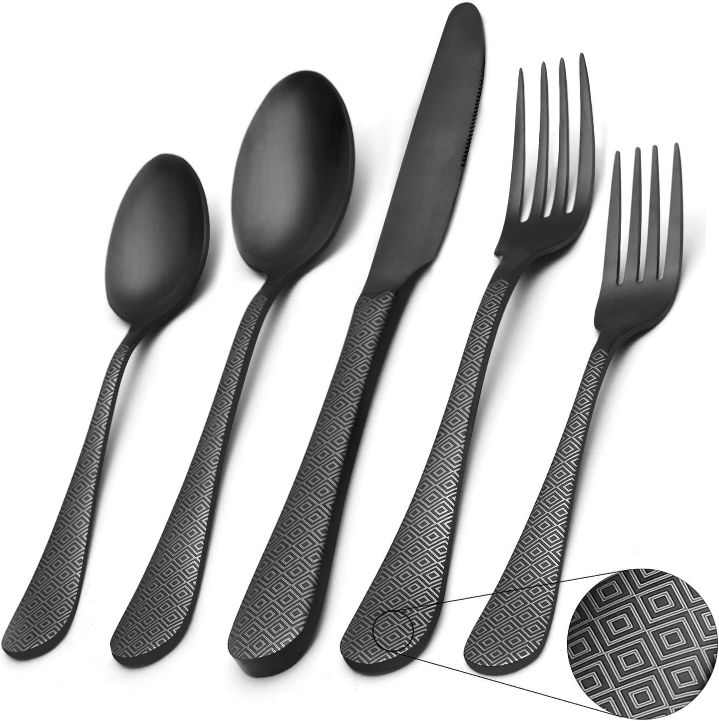 20-Piece Matte Black Stainless Steel Flatware Set with Satin Finish, Service for 4, Dishwasher Safe for Home and Restaurant Use