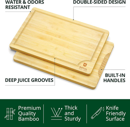 Premium Bamboo Cutting Board Set for Meal Preparation, Charcuterie, and Butchering - Ideal Gift for Culinary Enthusiasts