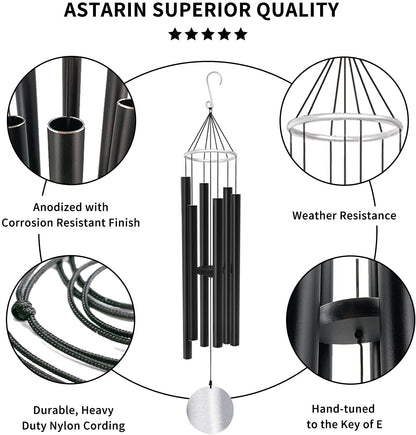 36-Inch Outdoor Wind Chimes - Elegantly Tuned for Relaxation and Soothing Melodies, Black Memorial Chimes for Sympathy and Remembrance