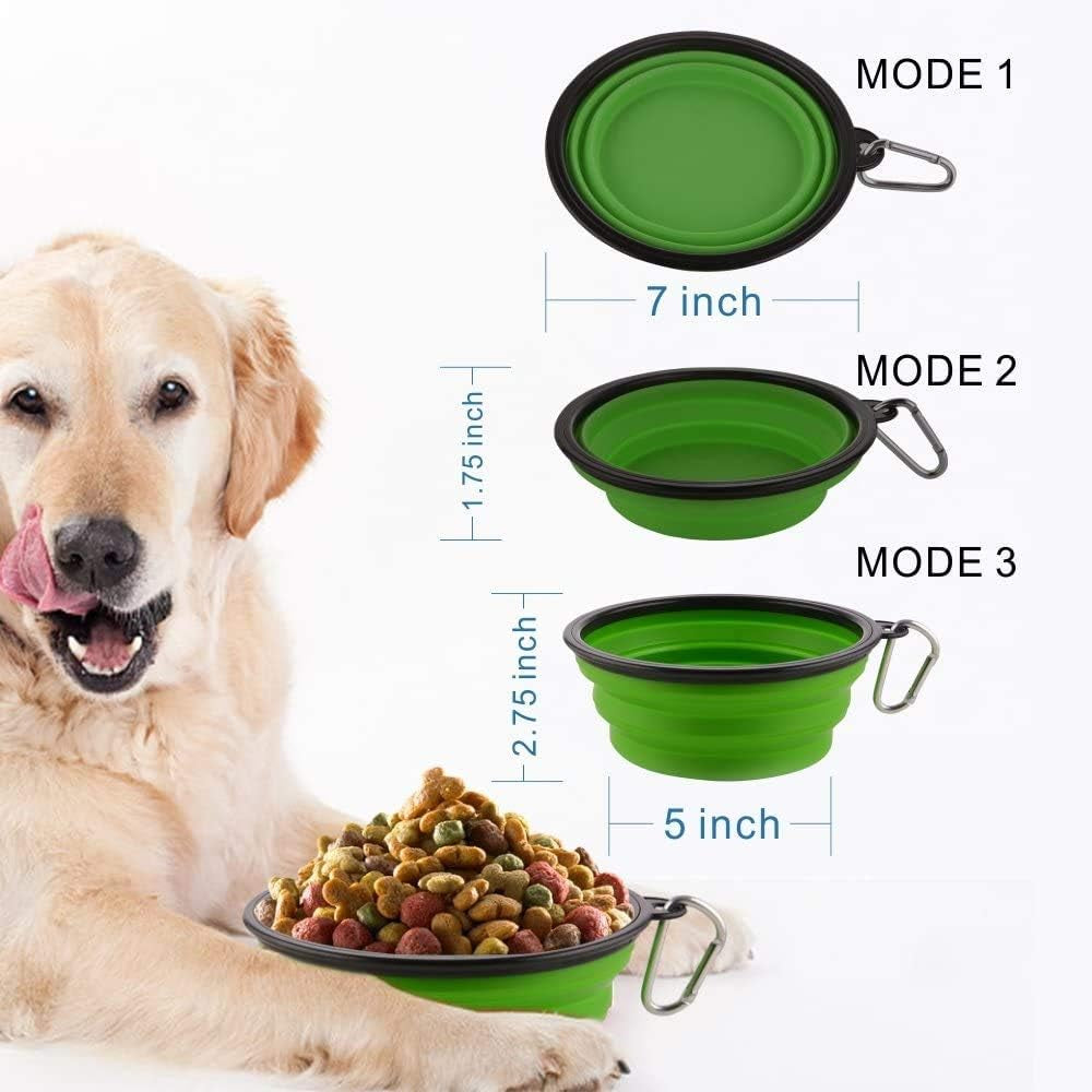 Large Collapsible Dog Bowls - 34 Oz Portable Travel Water and Food Dishes with Carabiner Clip, 2 Pack (Green and Red)