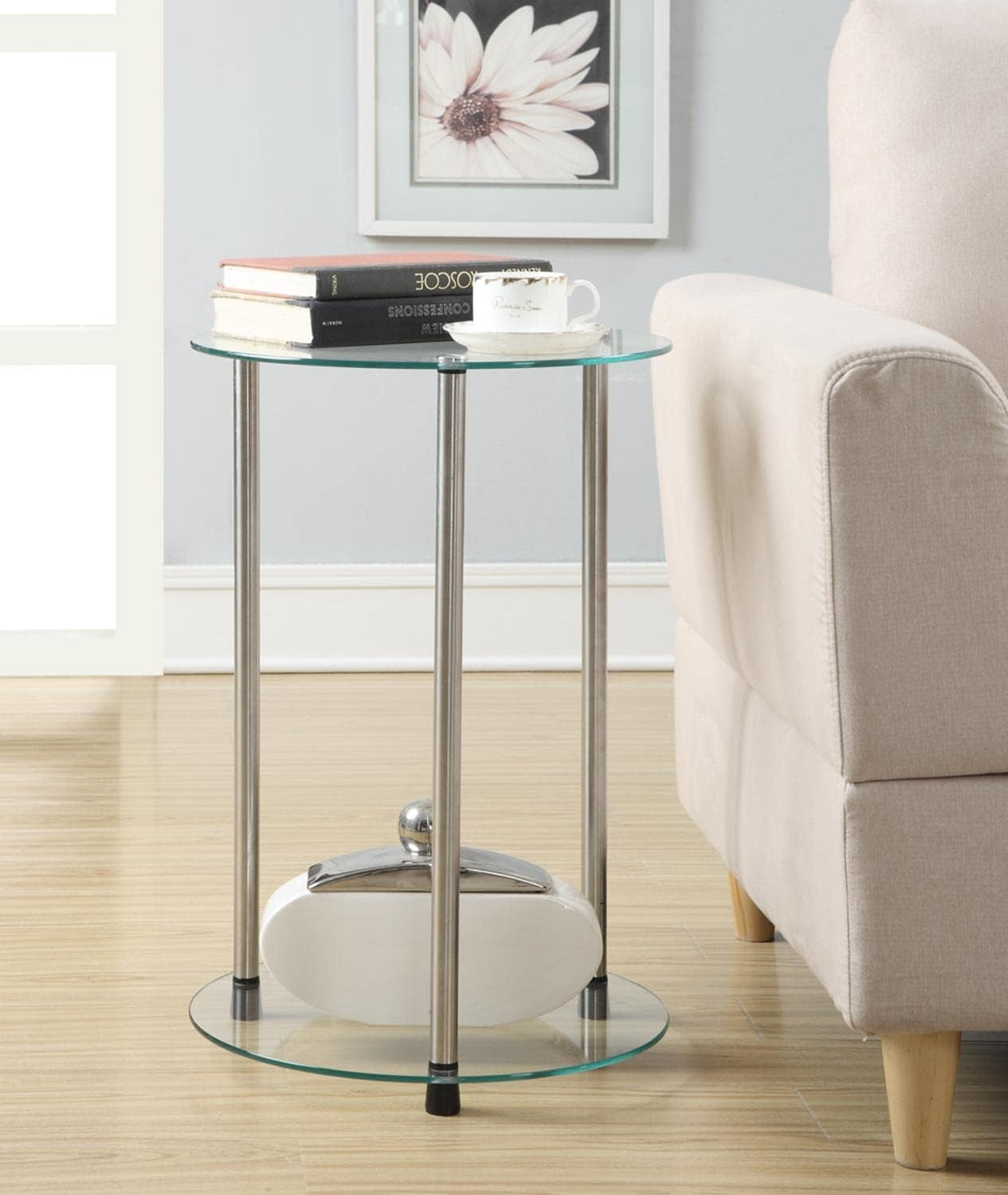 Elegant 2-Tier Round Glass End Table for Contemporary Living Areas - Dimensions: 15.75" x 15.75" x 24.41