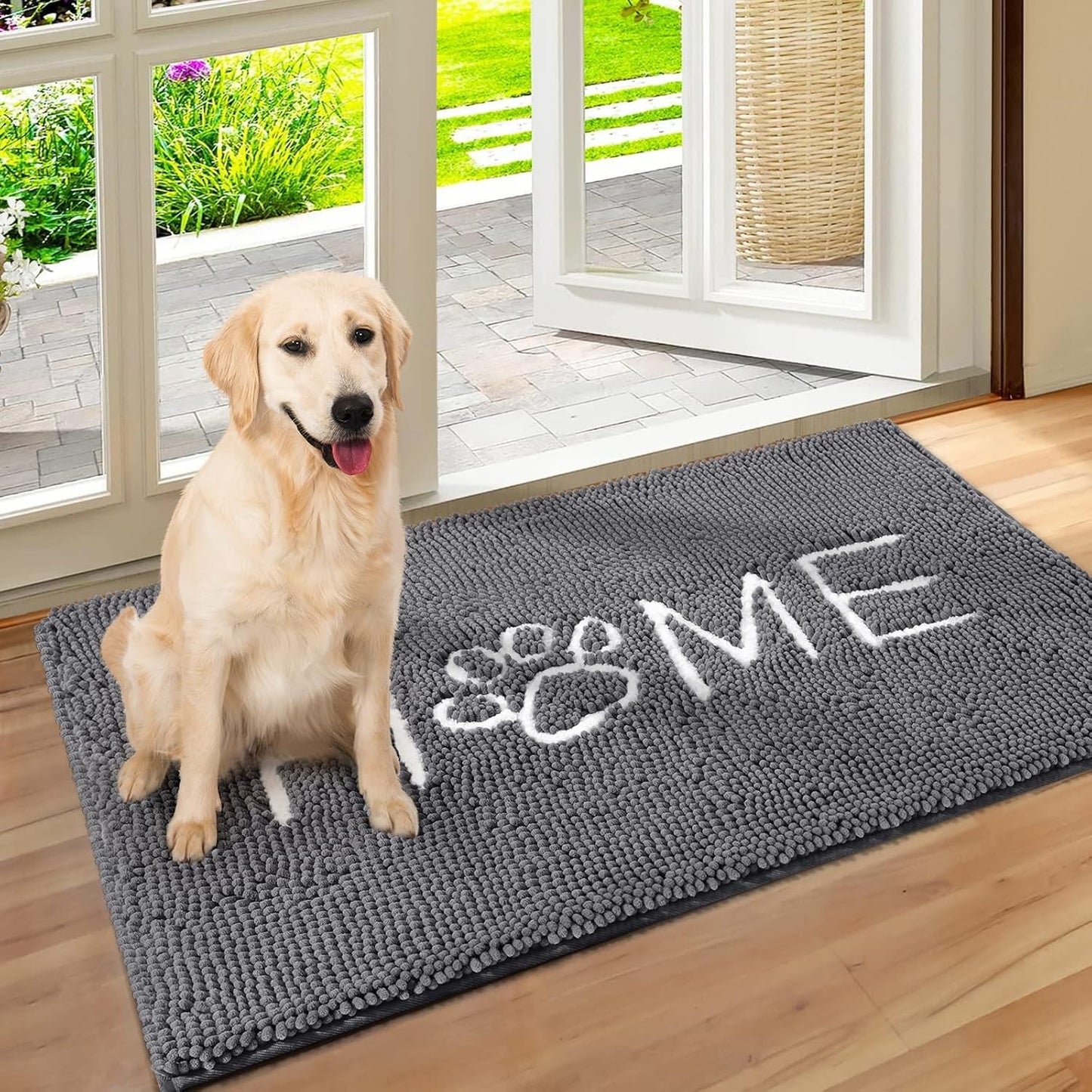 Indoor Chenille Entrance Mat, 60" x 36", Highly Absorbent and Washable Non-Slip Welcome Mat in Dark Grey