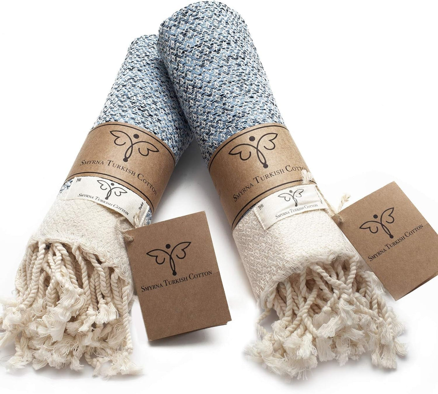 Smyrna Vintage Turkish Cotton Hand Towels - Set of 2, 16x40 Inches, Elegant Beige Towels for Bath, Kitchen, Yoga, and More