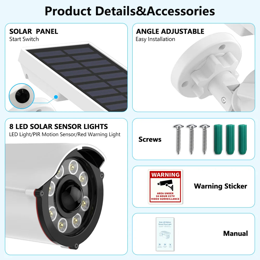 Solar-Powered Outdoor Surveillance Camera with Motion Sensor and LED Floodlight