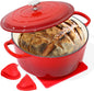 3QT Enamel-Coated Cast Iron Dutch Oven with Loop Handles and Lid in Red