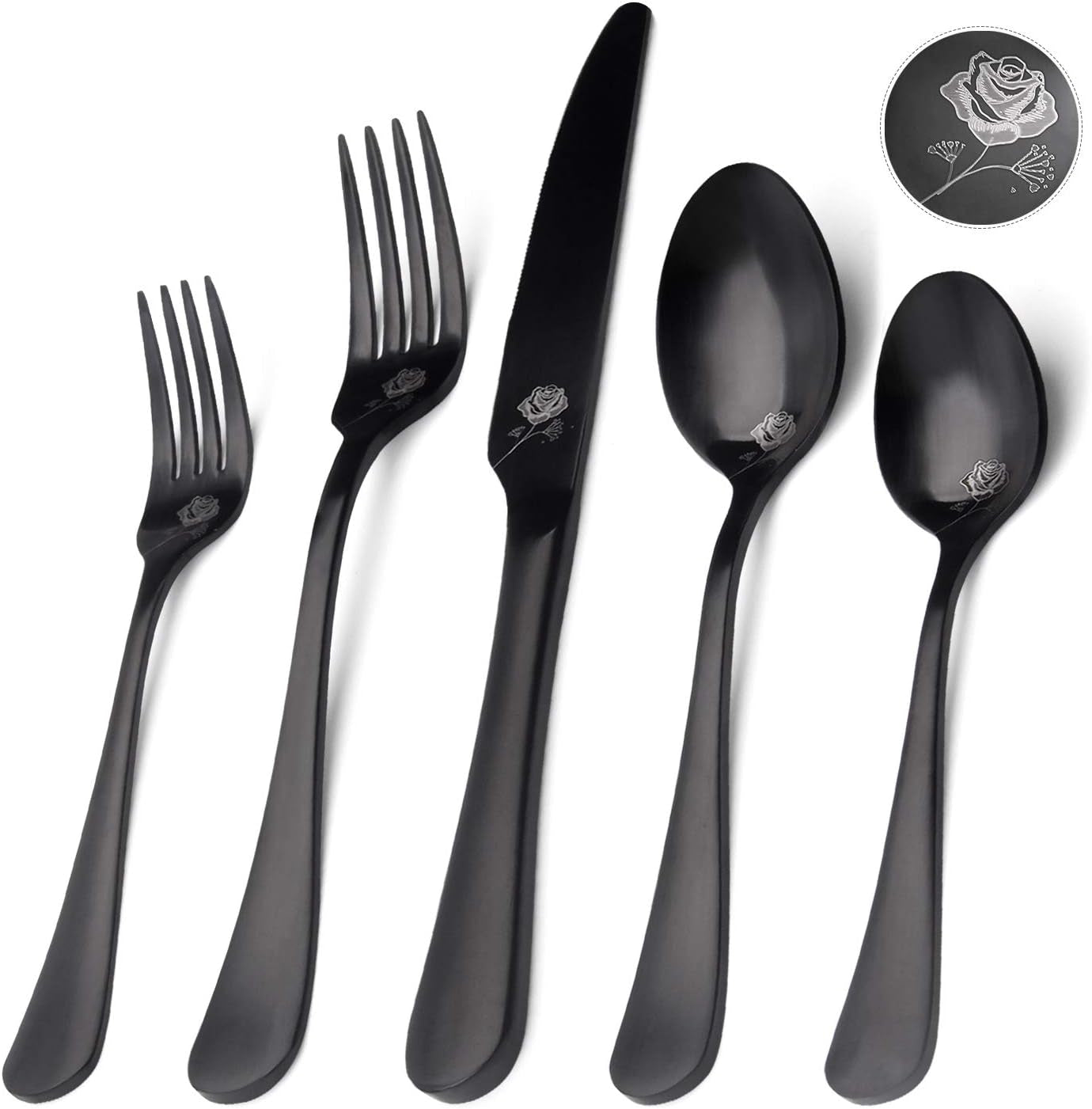 20-Piece Matte Black Stainless Steel Flatware Set with Satin Finish, Service for 4, Dishwasher Safe for Home and Restaurant Use