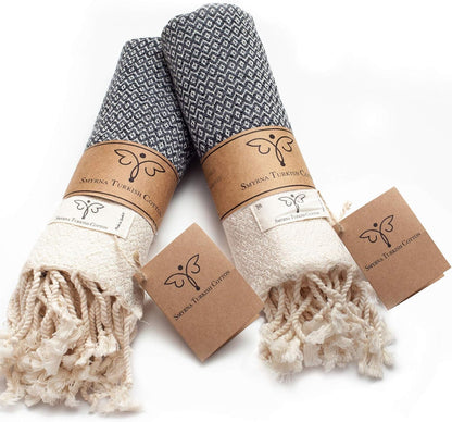 Smyrna Vintage Turkish Cotton Hand Towels - Set of 2, 16x40 Inches, Elegant Beige Towels for Bath, Kitchen, Yoga, and More
